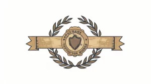 Vintage distressed emblem with a shield laurel wreath and ribbon