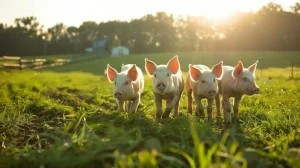 Photorealistic farm life scene with pigs