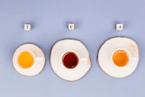 Top view tea cups line